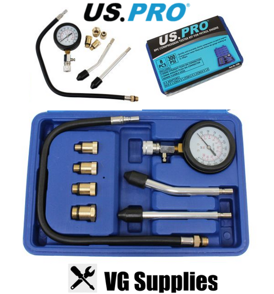 US PRO 8PC COMPRESSION TESTER KIT FOR PETROL ENGINE 5386