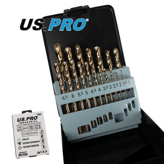 US PRO 19PC M35 COBALT METRIC DRILL BIT SET - METAL CASE 7085