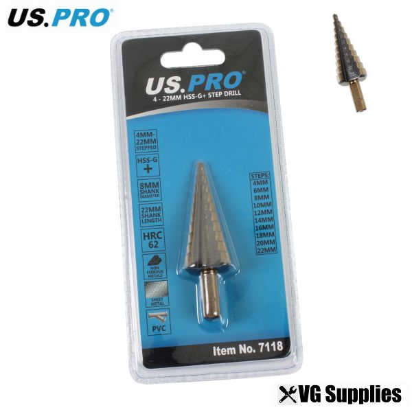 US PRO  4 - 22MM HSS-G+ STEP DRILL 7118