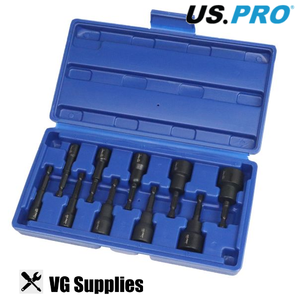 US PRO 10PC 1/4" HEX DR MAGNETIC IMPACT NUT DRIVER SET METRIC 7165