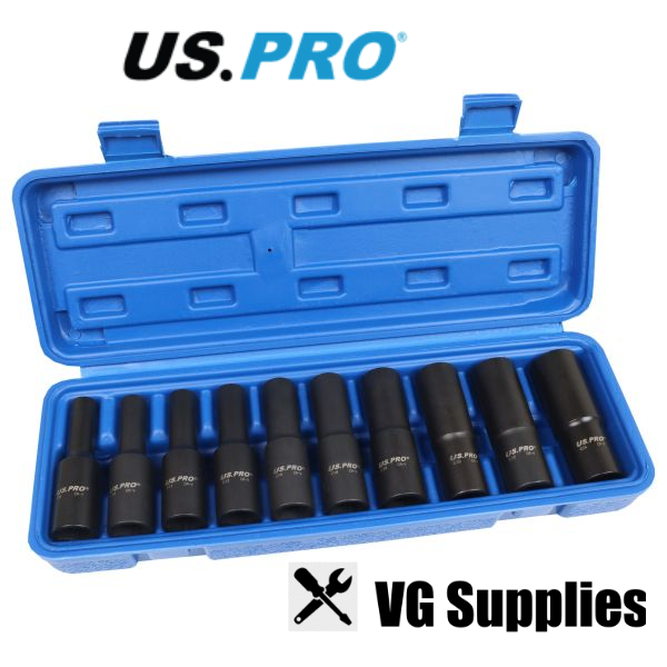 US PRO 10PC 1/2" DR DEEP IMPACT E STAR SOCKETS 7524