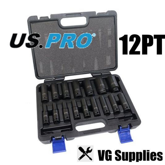 US PRO 16PC 1/2" DR 12PT EUROPEAN IMPACT SOCKETS 7536