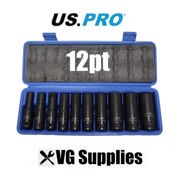 US PRO  10PC 1/2" DR 12PT DEEP IMPACT METRIC SOCKETS 7540