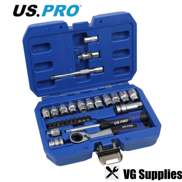 US PRO 29PC GO THROUGH SOCKET SET WITH 1/4" DRIVE ADAPTOR 7558