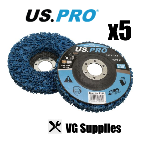 US PRO 115MM BLUE CLEAN & STRIP DISCS 22.2MM BORE - PACK OF 5 8261