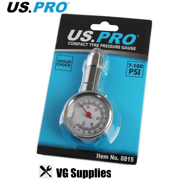 US PRO COMPACT TYRE PRESSURE GAUGE 7-100 PSI 8815