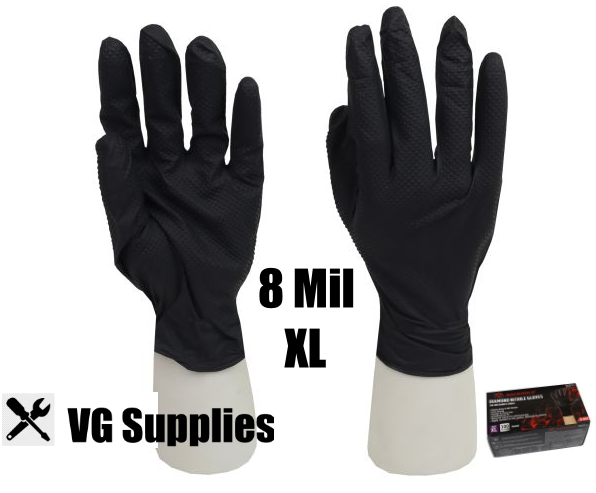 US PRO/ROCKHOLD H/D 8 MIL DIAMOND NITRILE GLOVES BLACK XLARGE 90017