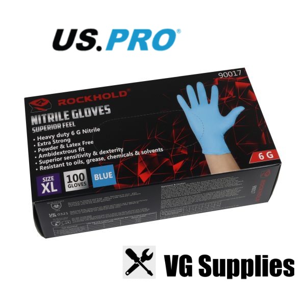 US PRO/ROCKHOLD HEAVY DUTY 6 G NITRILE GLOVES BLUE XLARGE