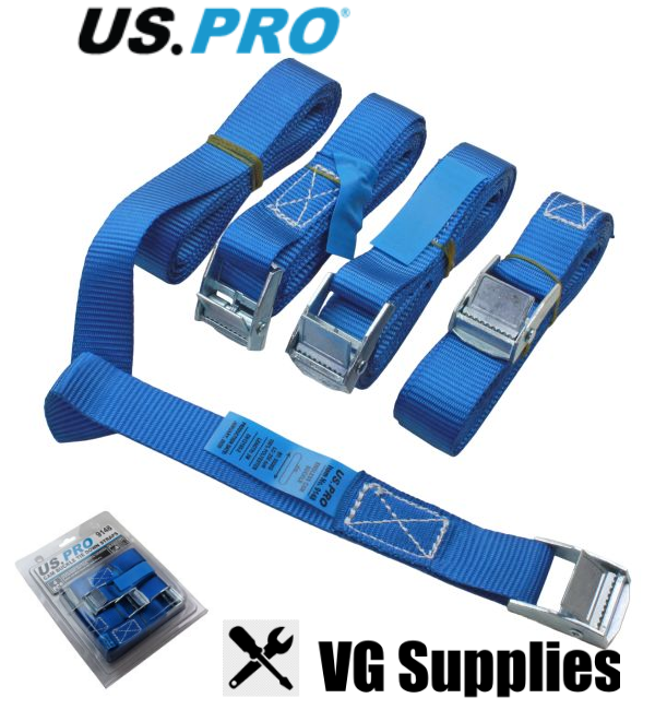 US PRO 4PC CAM BUCKLE TIE DOWN STRAPS 25MM X 3MTR 9148