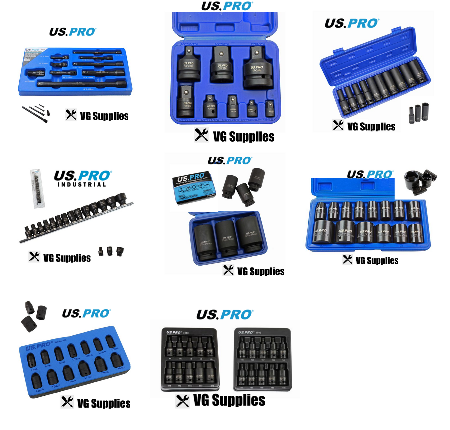 US PRO 9PC Impact Socket Set/Bundle