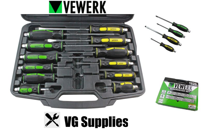 US PRO 12PC SCREWDRIVER SET POZI + SLOTTED 1620